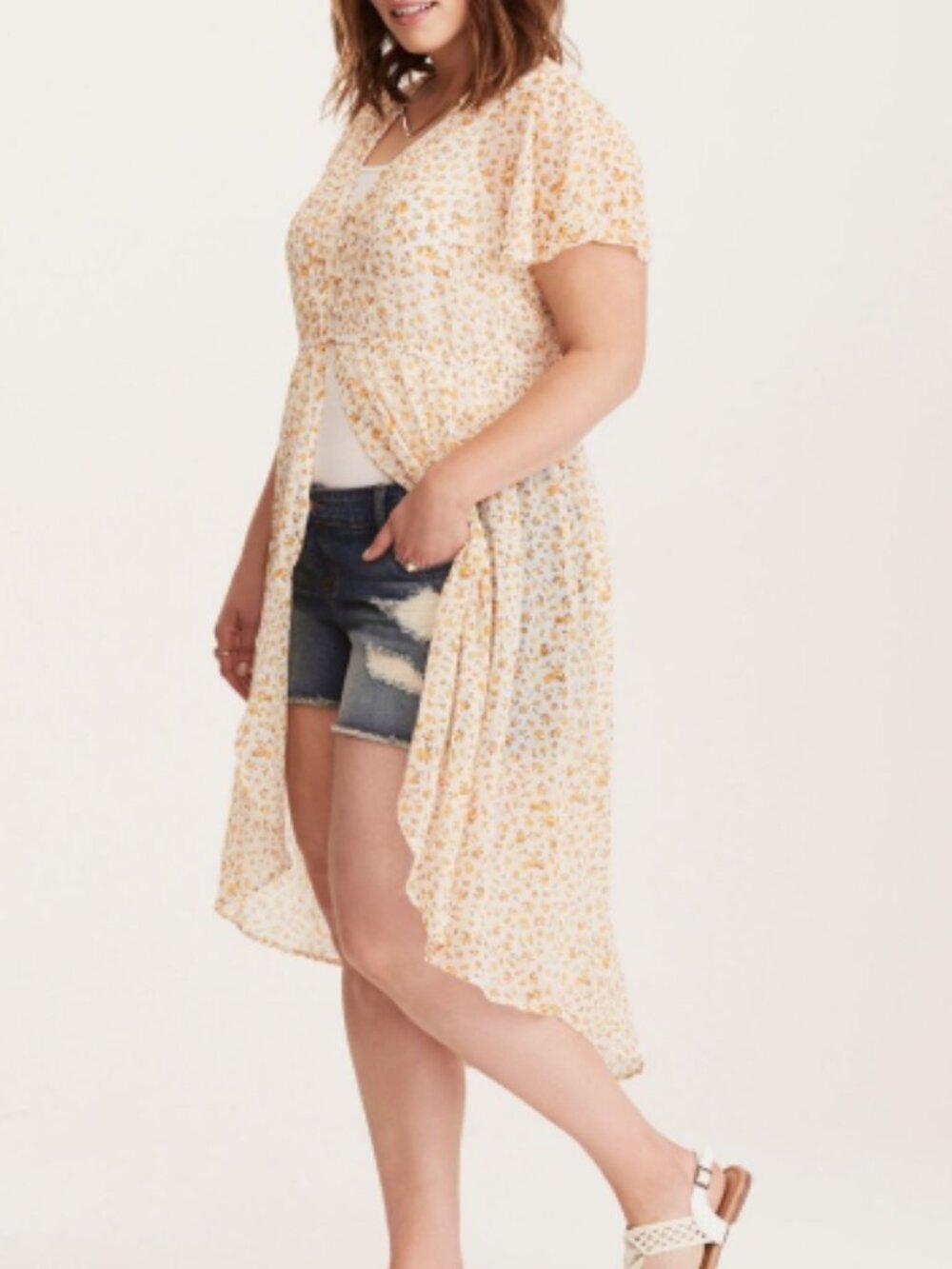 Torrid Yellow Chiffon Floral Split Maxi Top Size 0
